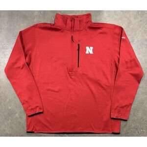 Columbia Nebraska Huskers 1/4 Zip Pullover Jacket Red Omniwick Mens 2XL